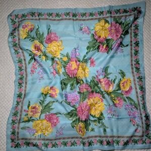Vintage Silken by Berkshire Floral Square Scarf Made in Italy
